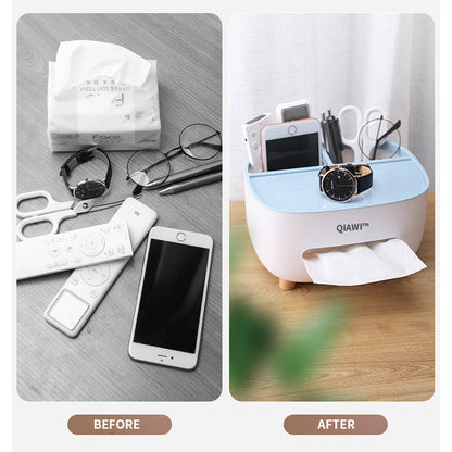 QIAWI™ Multifunctional Tissue Box, Double Layer Tissue Organizer with Storage