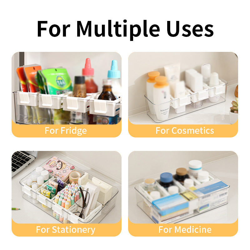 QIAWI™ Extendable Refrigerator Organizer Bins, For Condiments, Cosmetics & Stationery, Pack of 3