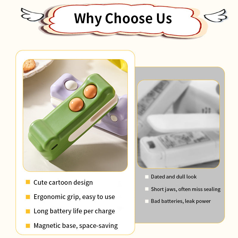 QIAWI™ Portable Mini Bag Sealer with Cutter and Magnet, Rechargeable Food Bag Sealer