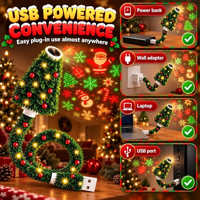 🎄 Plug-In Christmas Tree Projection Night Light – Instant Holiday Room Decor