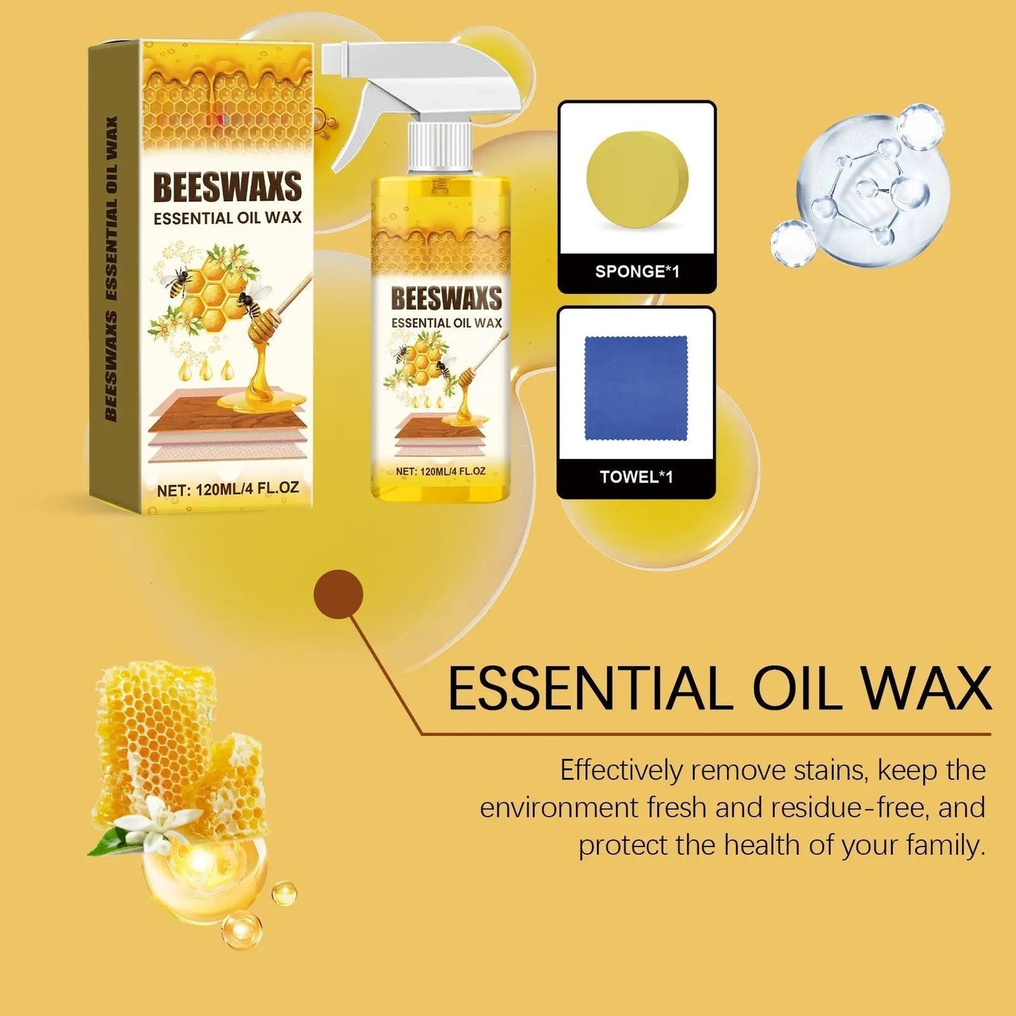 Natural Beeswax Wood Polish Spray | Revive Faded Wood, Eliminate Dull Look