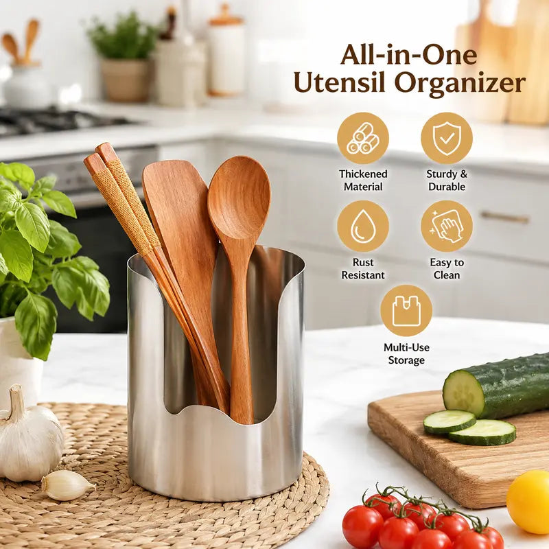 Thickened Stainless Steel Utensil Organizer, Rust Resistant Easy to Clean