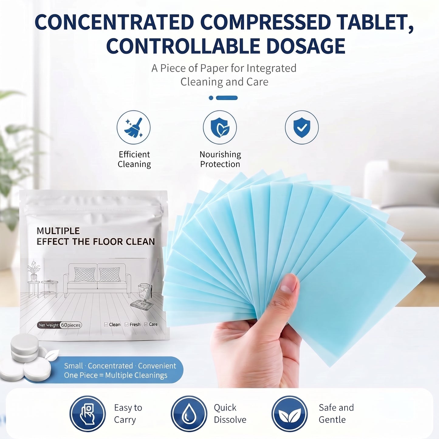 Multi-Effect Dissolvable Floor Cleaning Sheets – Streak-Free Shine for All Floors