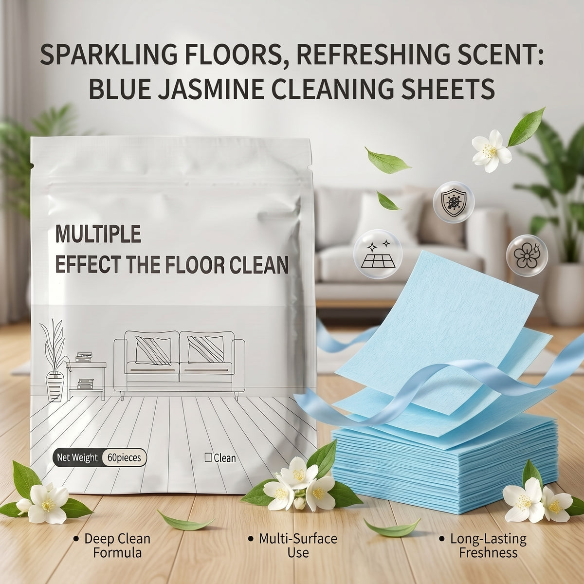 Multi-Effect Dissolvable Floor Cleaning Sheets – Streak-Free Shine for All Floors